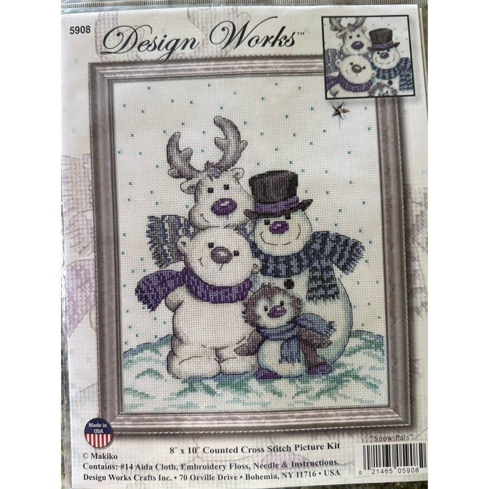 Cross Stitch Kit ~ Design Works Wintertime Snow Pals #5908 Snowman Bear Reindeer